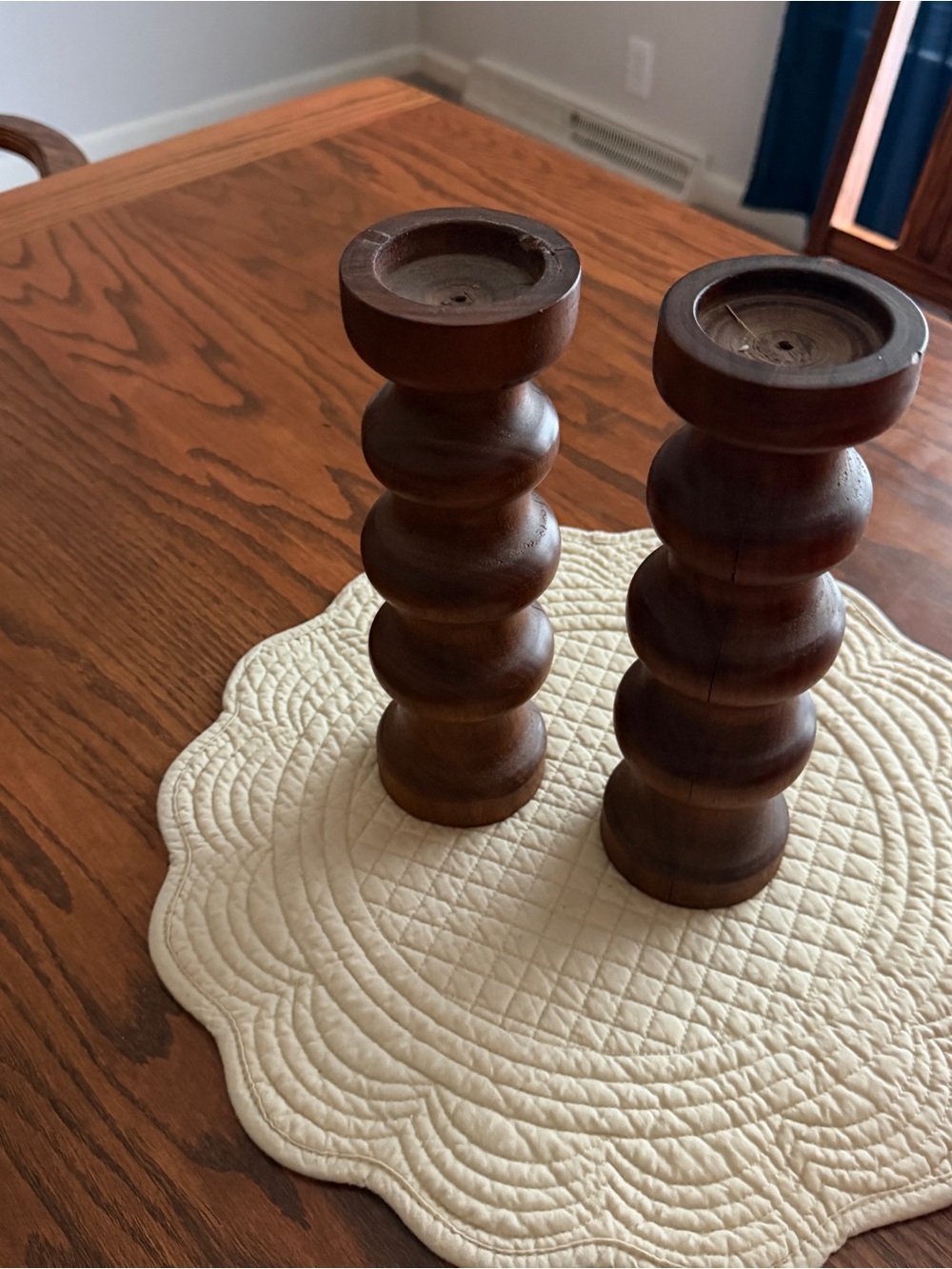 Wooden Turned Candle Holders - set of 2